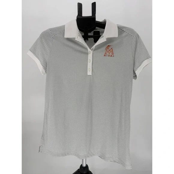 Nike Golf Dri-FIT Women's Miami Marlins Striped Polo Shirt Size L - Picture 1 of 6
